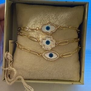 Blue and Gold Eye Charm Bracelets